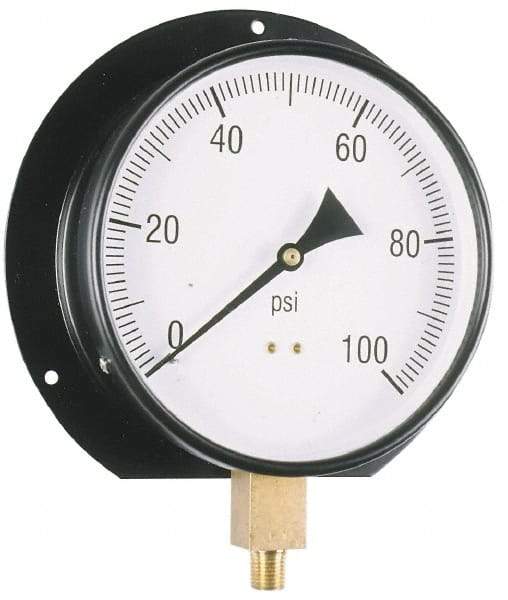 Value Collection - 6" Dial, 1/4 Thread, 0-15 Scale Range, Pressure Gauge - Lower Connection, Rear Flange Connection Mount, Accurate to 3-2-3% of Scale - Americas Tooling