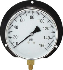 Value Collection - 6" Dial, 1/4 Thread, 0-160 Scale Range, Pressure Gauge - Lower Connection, Rear Flange Connection Mount, Accurate to 3-2-3% of Scale - Americas Tooling