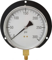 Value Collection - 6" Dial, 1/4 Thread, 0-300 Scale Range, Pressure Gauge - Lower Connection, Rear Flange Connection Mount, Accurate to 3-2-3% of Scale - Americas Tooling