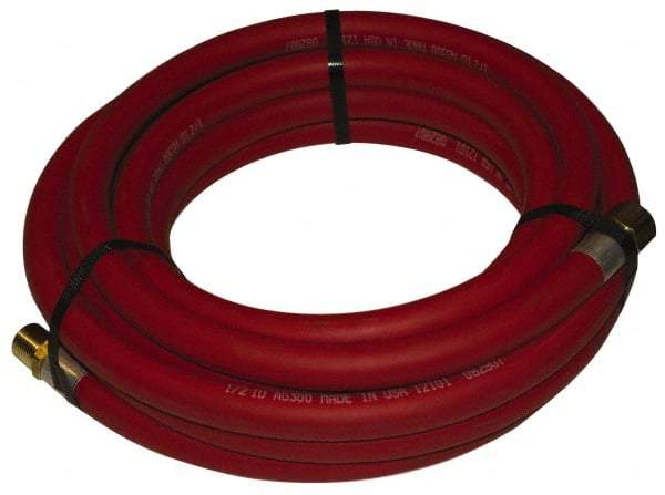 Alliance Hose & Rubber - 1/4" ID x 9/16" OD 25' Long Multipurpose Air Hose - MNPT x FNPT(Swivel) Ends, 300 Working psi, -40 to 190°F, 1/4" Fitting, Red - Americas Tooling