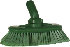 Vikan - 1-1/2" Bristle Length, Polyester Wash Brush - 7-3/4" Long x 3" Wide Head, 8" OAL, European Threaded Handle, Green, Polypropylene Block, Flagged - Americas Tooling