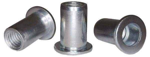 RivetKing - #10-32, 0.13 to 0.18" Grip, 1/4" Drill, Steel Standard Rivet Nut - Zinc Plated, Round Head - Americas Tooling