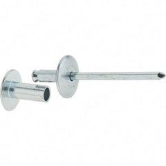 RivetKing - Size 8-12 Dome Head Steel Flush on Both Sides Blind Rivet - Steel Mandrel, 5/8" to 3/4" Grip, 5/8" Head Diam, 0.255" Min Hole Diam, 0.58" Length Under Head, 1/4" Body Diam - Americas Tooling