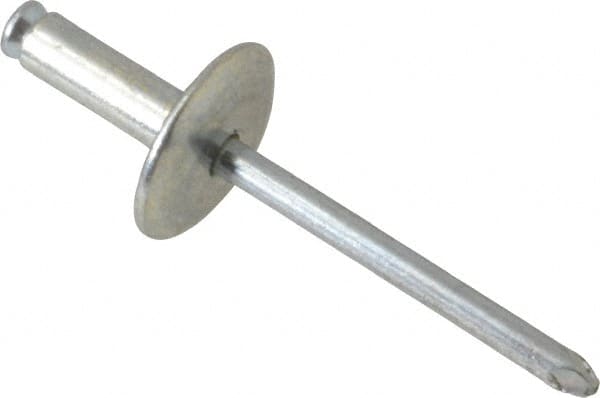 RivetKing - Size 8-14 Dome Head Steel Flush on Both Sides Blind Rivet - Steel Mandrel, 3/4" to 7/8" Grip, 5/8" Head Diam, 0.255" Min Hole Diam, 0.695" Length Under Head, 1/4" Body Diam - Americas Tooling