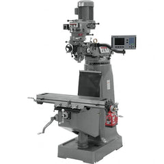 Jet - 9" Table Width x 42" Table Length, Step Pulley Control, 3 Phase Knee Milling Machine - R8 Spindle Taper, 2 hp - Americas Tooling