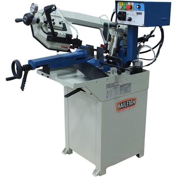 Baileigh - 8.26 x 6.69" Max Capacity, Manual Geared Head Horizontal Bandsaw - 66 to 280 SFPM Blade Speed, 110 Volts, 0 to 60°, 1 hp, 1 Phase - Americas Tooling