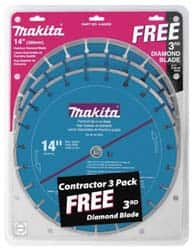 Makita - 14" Diam, 20mm Arbor Hole Diam, Wet & Dry Cut Saw Blade - Diamond-Tipped, Standard Round Arbor - Americas Tooling