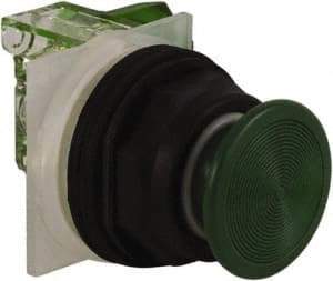 Schneider Electric - 30mm Mount Hole, Extended Straight, Pushbutton Switch with Contact Block - Green Pushbutton, Momentary (MO) - Americas Tooling