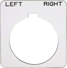 Schneider Electric - Square, Plastic Legend Plate - Left-Right - White Background, Black Letters, 1.22 Inch Hole Diameter, 1-3/4 Inch Square - Americas Tooling