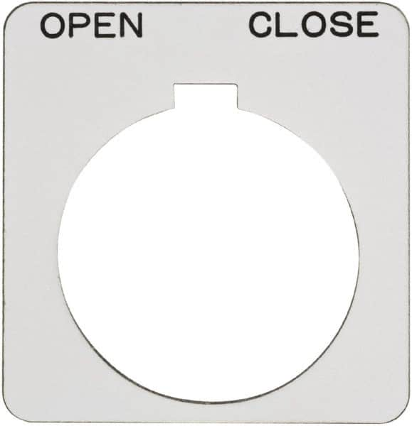 Schneider Electric - Square, Plastic Legend Plate - Open-Close - White Background, Black Letters, 1.22 Inch Hole Diameter, 1-3/4 Inch Square - Americas Tooling