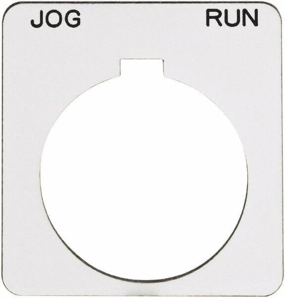 Schneider Electric - Square, Plastic Legend Plate - Jog-Run - White Background, Black Letters, 1.22 Inch Hole Diameter, 1-3/4 Inch Square - Americas Tooling