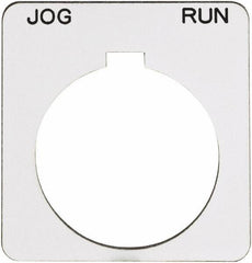 Schneider Electric - Square, Plastic Legend Plate - Jog-Run - White Background, Black Letters, 1.22 Inch Hole Diameter, 1-3/4 Inch Square - Americas Tooling