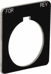 Schneider Electric - Square, Plastic Legend Plate - Forward-Reverse - Black Background, White Letters, 1.22 Inch Hole Diameter, 1-3/4 Inch Square - Americas Tooling