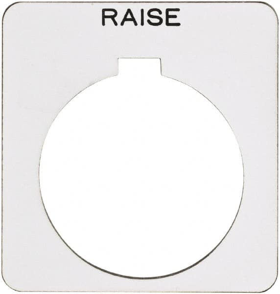 Schneider Electric - Square, Plastic Legend Plate - Raise - White Background, Black Letters, 1.22 Inch Hole Diameter, 1-3/4 Inch Square - Americas Tooling