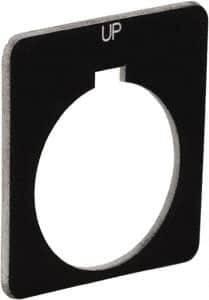 Schneider Electric - Square, Plastic Legend Plate - Up - Black Background, White Letters, 1.22 Inch Hole Diameter, 1-3/4 Inch Square - Americas Tooling