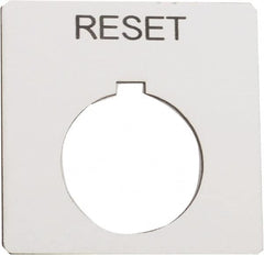 Schneider Electric - Square, Plastic Legend Plate - Reset - White Background, Black Letters, 1.2 Inch Hole Diameter, 2-1/4 Inch Square - Americas Tooling