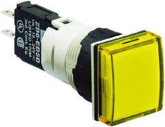 Schneider Electric - 12-24 VAC/VDC Yellow Lens LED Pilot Light - Square Lens, Quick Connect Connector, 18mm Wide, Vibration Resistant - Americas Tooling