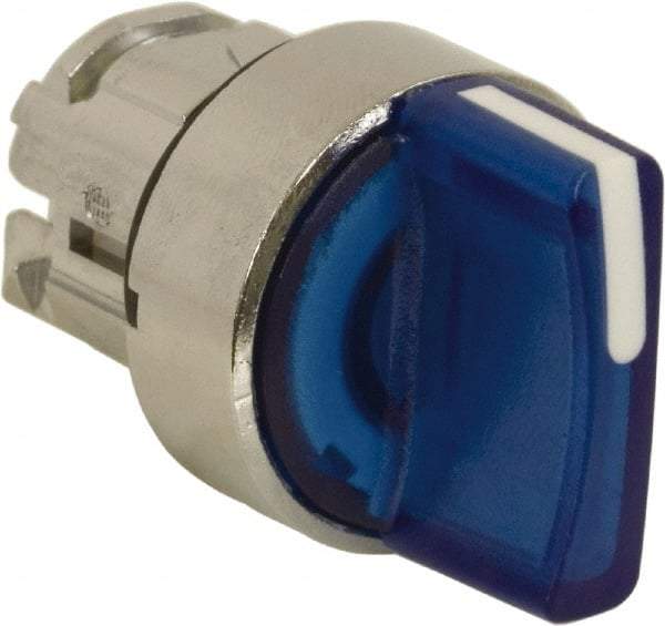 Schneider Electric - 22mm Mount Hole, 3 Position, Handle Operated, Selector Switch - Blue, Momentary (MO), Illuminated, Shock, Vibration and Water Resistant - Americas Tooling