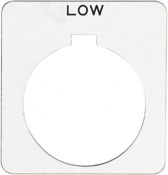 Schneider Electric - Square, Plastic Legend Plate - Low - White Background, Black Letters, 1.22 Inch Hole Diameter, 1-3/4 Inch Square - Americas Tooling