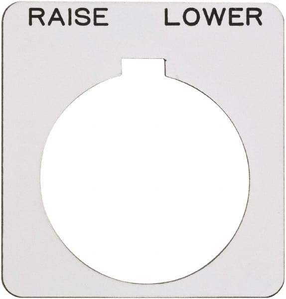 Schneider Electric - Square, Plastic Legend Plate - Raise-Lower - White Background, Black Letters, 1.22 Inch Hole Diameter, 1-3/4 Inch Square - Americas Tooling