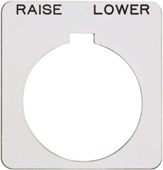 Schneider Electric - Square, Plastic Legend Plate - Raise-Lower - White Background, Black Letters, 1.22 Inch Hole Diameter, 1-3/4 Inch Square - Americas Tooling