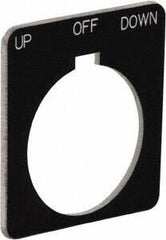 Schneider Electric - Square, Plastic Legend Plate - Up-Off-Down - Black Background, White Letters, 1.22 Inch Hole Diameter, 1-3/4 Inch Square - Americas Tooling