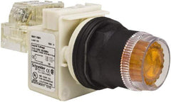 Schneider Electric - 30mm Mount Hole, Extended Straight, Pushbutton Switch with Contact Block - Amber Pushbutton, Momentary (MO) - Americas Tooling