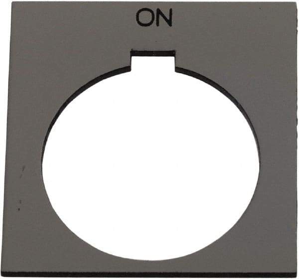 Schneider Electric - Square, Plastic Legend Plate - On - Silver Background, Black Letters, 1.2 Inch Hole Diameter, 1-3/4 Inch Square - Americas Tooling