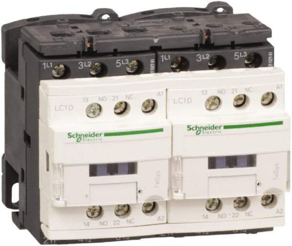 Schneider Electric - 3 Pole, 24 Coil VAC at 50/60 Hz, 25 Amp at 440 VAC, Reversible IEC Contactor - 1 Phase hp: 2 at 115 VAC, 3 at 230/240 VAC, 3 Phase hp: 15 at 460/480 VAC, 20 at 575/600 VAC, 5 at 200/208 VAC, 7.5 at 230/240 VAC - Americas Tooling