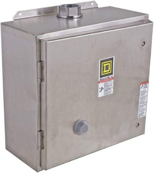 Square D - 208 Coil VAC at 60 Hz, 45 Amp, NEMA Size 2, Reversible Enclosed Enclosure NEMA Motor Starter - 3 Phase hp: 10 at 200 VAC, 15 at 230 VAC, 25 at 460 VAC, 25 at 575 VAC, 4x Enclosure Rating - Americas Tooling