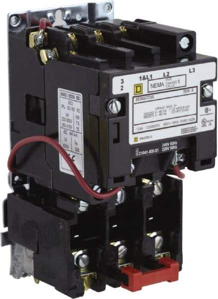 Square D - 208 Coil VAC at 60 Hz, 27 Amp, NEMA Size 1, Nonreversible Open Enclosure NEMA Motor Starter - 3 Phase hp: 10 at 460 VAC, 10 at 575 VAC, 7-1/2 at 200 VAC, 7-1/2 at 230 VAC - Americas Tooling