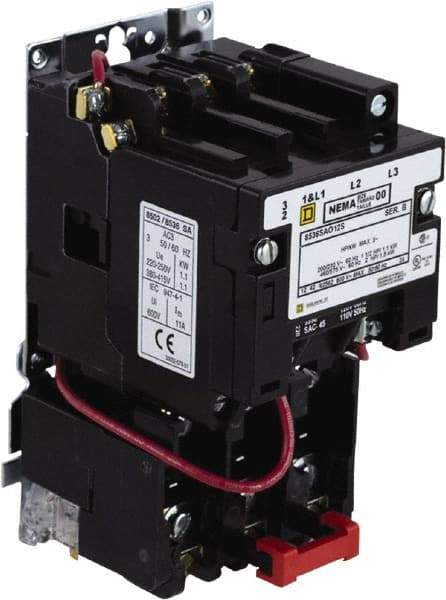 Square D - 440 Coil VAC at 50 Hz, 480 Coil VAC at 60 Hz, 9 Amp, Nonreversible Open Enclosure NEMA Motor Starter - 3 Phase hp: 1-1/2 at 200 VAC, 1-1/2 at 230 VAC, 2 at 460 VAC, 2 at 575 VAC - Americas Tooling