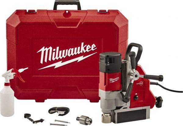 Milwaukee Tool - 1-5/8" Chuck, 5.125" Travel, Portable Electromagnetic Drill Press - 470-730 RPM, 13 Amps, 2.3 hp, 1750 Watts - Americas Tooling