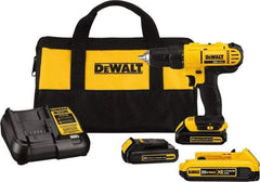 DeWALT - 20 Volt 1/2" Chuck Mid-Handle Cordless Drill - 0-450 & 0-1500 RPM, Single-Sleeve Ratcheting Chuck, Reversible, 3 Lithium-Ion Batteries Included - Americas Tooling