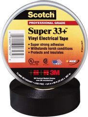 3M - 3/4" x 52', Black Vinyl Electrical Tape - Series 33+, 7 mil Thick, 1,150 V/mil Dielectric Strength, 15 Lb./Inch Tensile Strength - Americas Tooling