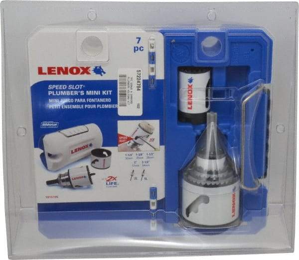 Lenox - 7 Piece, 1-1/4" to 2-1/2" Saw Diam, Plumber's Hole Saw Kit - Bi-Metal, Toothed Edge, Includes 5 Hole Saws - Americas Tooling