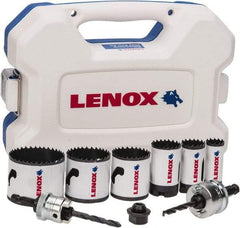 Lenox - 9 Piece, 7/8" to 2-1/4" Saw Diam, Electrician's Hole Saw Kit - Bi-Metal, Toothed Edge, Includes 6 Hole Saws - Americas Tooling