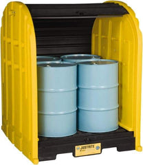 Justrite - 4 Drum, 79 Gal Sump Capacity, Drum Cover Pallet - 5.71' Long x 5.06' Wide x 6.27' High, Vertical Storage, Polyethylene - Americas Tooling