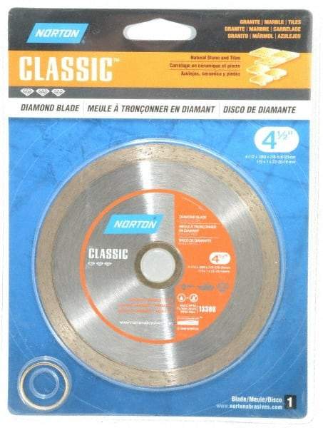 Norton - 4-1/2" Diam, 5/8 & 7/8" Arbor Hole Diam, Wet & Dry Cut Saw Blade - Diamond-Tipped, Standard Round Arbor - Americas Tooling