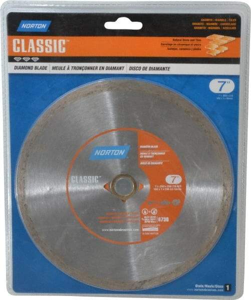 Norton - 7" Diam, 5/8" Arbor Hole Diam, Wet & Dry Cut Saw Blade - Diamond-Tipped, Standard Round Arbor - Americas Tooling