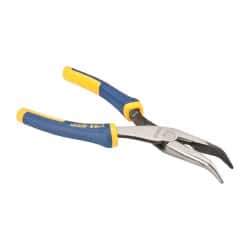 Irwin - 8" OAL, 2-5/16" Jaw Length x 15/16" Jaw Width, Long Nose Side Cutting Bent Nose Pliers - Serrated Jaw, Standard Head, ProTouch Handles - Americas Tooling