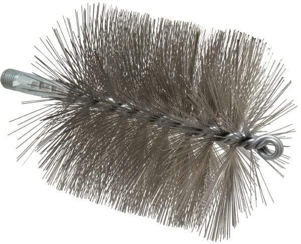 Schaefer Brush - 4-1/2" Brush Length, 4-1/2" Diam, Double Stem, Single Spiral Tube Brush - 7-1/4" Long, Stainless Steel, 1/4" NPSM Male Connection - Americas Tooling