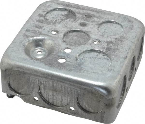 Thomas & Betts - 2 Gang, (14) 1/2 & 3/4" Knockouts, Steel Square Junction Box - 4" Overall Height x 4" Overall Width x 1-1/2" Overall Depth - Americas Tooling