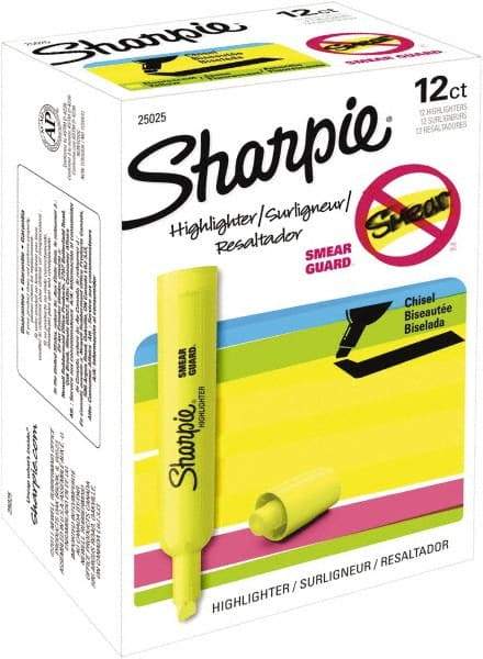 Sharpie - Fluorescent Yellow Highlighter - Chisel Tip, AP Nontoxic Ink - Americas Tooling