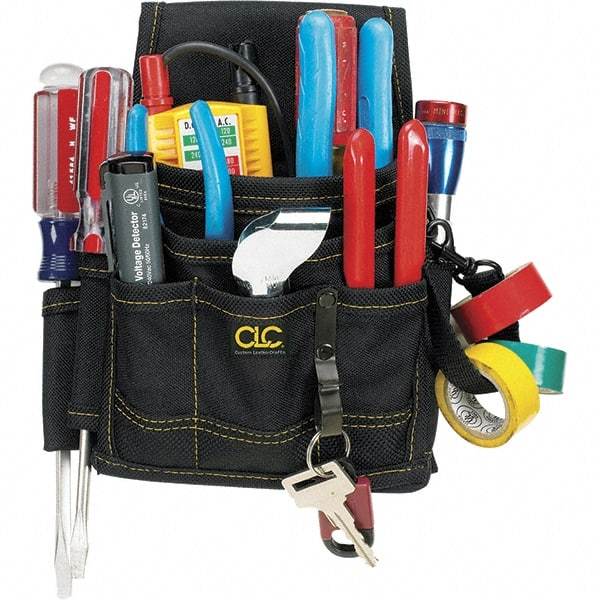 CLC - Electrician's Holster with 9 Pockets - Ballistic Polyester, Black, 7" Wide x 6" High x 2" Deep - Americas Tooling