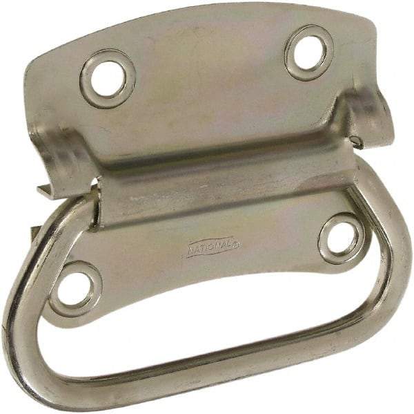 National Mfg. - 3-1/2" Wide Plate x 2-39/50" High Plate, 2-3/4" Bail ID, #0, Steel Chest Handle - #6 Screw, 4.23" Wide x 3.53" High, 0.28" Mounting Hole Diam, Zinc Plated, 4 Holes - Americas Tooling