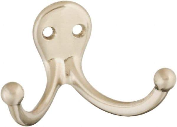 National Mfg. - 2" Wide x 1" High x 0.11" Thick, Double Prong Robe Hook - 1-3/4" Projection, Satin Nickel - Americas Tooling