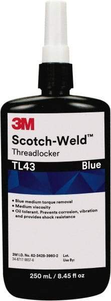 3M - 250 mL, Blue, Medium Strength Liquid Threadlocker - 24 hr Full Cure Time - Americas Tooling