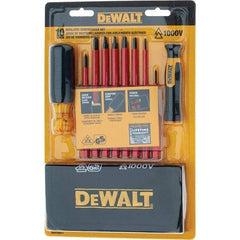 DeWALT - 10 Piece Slotted & Phillips Screwdriver Set - Vinyl Grip Handle, Blade Sizes: Width 3/16, 1/4 & 1/8, Bit Sizes: Philips #0 to #2, Tip Thickness: 1/8, 3/16 & 1/4, Comes in Tool Roll - Americas Tooling