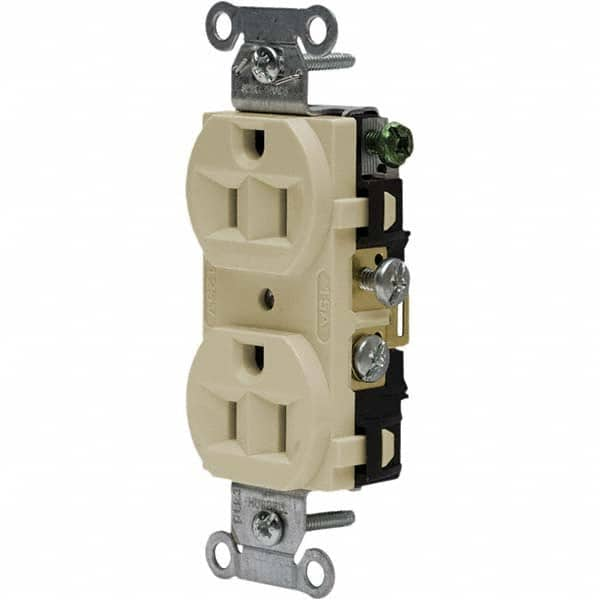 Hubbell Wiring Device-Kellems - 125V 15A NEMA 5-15R Commercial Grade Ivory Straight Blade Duplex Receptacle - Americas Tooling